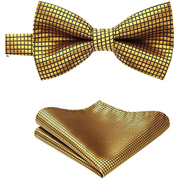 Plaid Pre-Tied Bow Tie & Pocket Square - C-GOLD