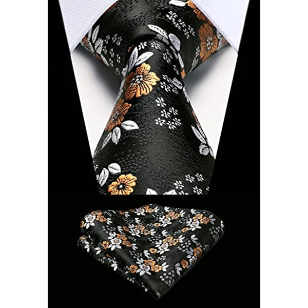 Floral Tie Handkerchief Set - X-ORANGE WHITE