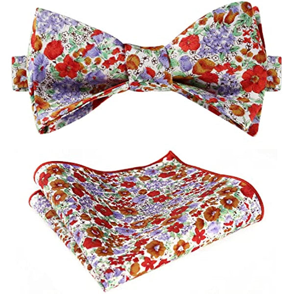 Floral Bow Tie & Pocket Square - BLUE-RED-FLORAL-1