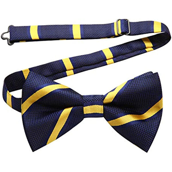 Stripe Pre-Tied Bow Tie - NAVY BLUE/YELLOW