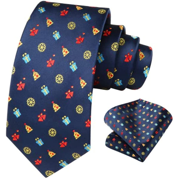 Christmas Tie Handkerchief Set - 11-NAVY BLUE/RED/YELLOW