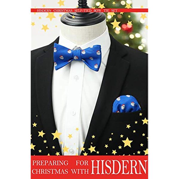 Christmas Bow Tie & Pocket Square - ROYAL BLUE/WHITE/RED