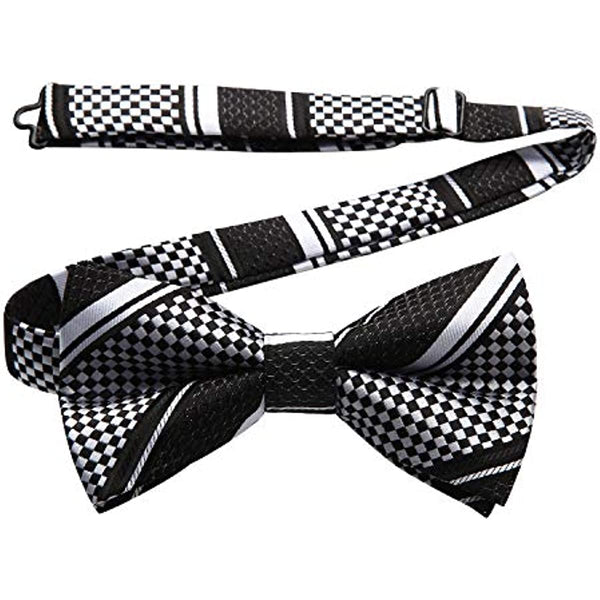 Stripe Pre-Tied Bow Tie - BLACK / WHITE
