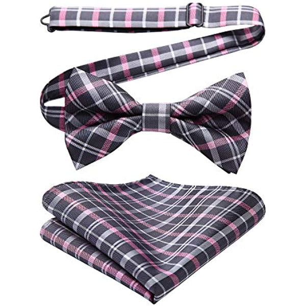 Plaid Pre-Tied Bow Tie & Pocket Square - BLUE