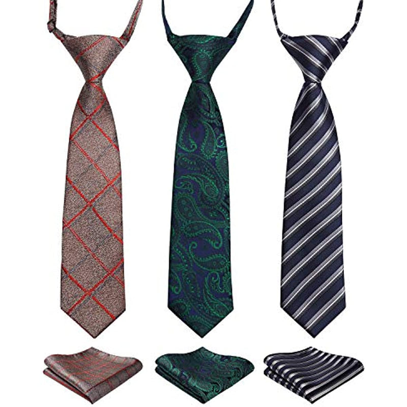 3PCS 13"/15" Boy's Pre-Tied Necktie Handkerchief Set - T3E002