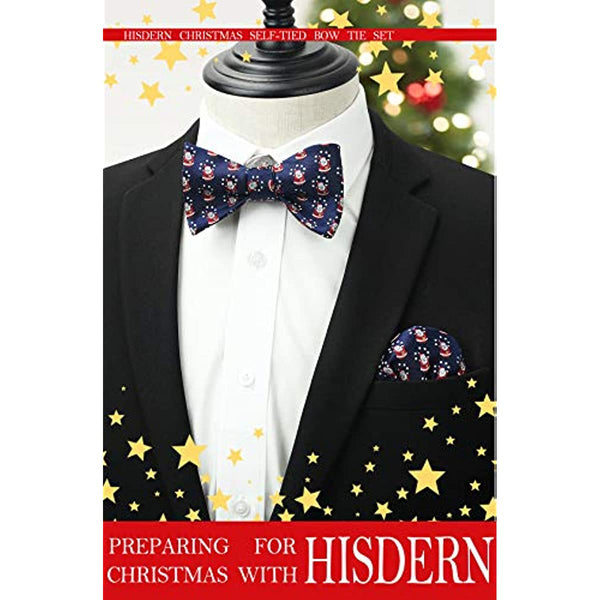 Christmas Bow Tie & Pocket Square - 07-NAVY BLUE/RED