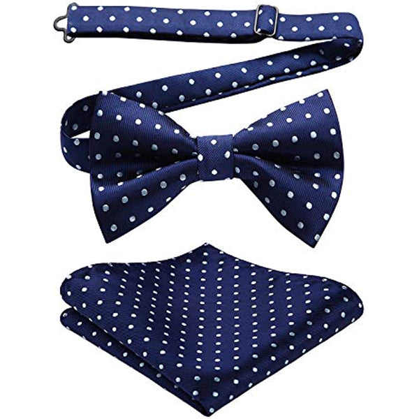 Polka Dot Pre-Tied Bow Tie & Pocket Square - 98-BLUE-1