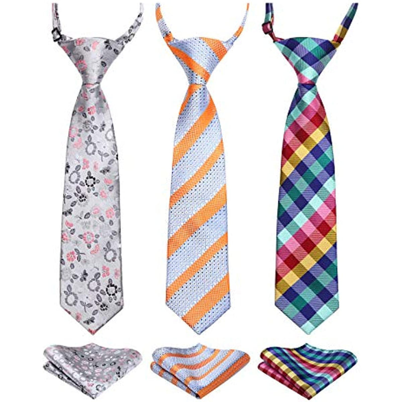 3PCS 13"/15" Boy's Pre-Tied Necktie Handkerchief Set - T3E006