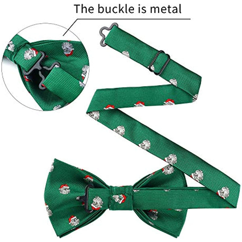 Christmas Suspender Pre-Tied Bow Tie Handkerchief - 05-GREEN/WHITE/RED