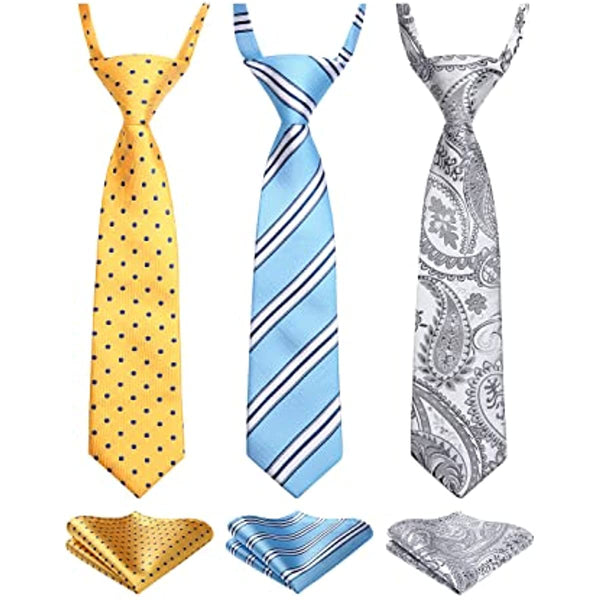 3PCS 13"/15" Boy's Pre-Tied Necktie Handkerchief Set - T3E003