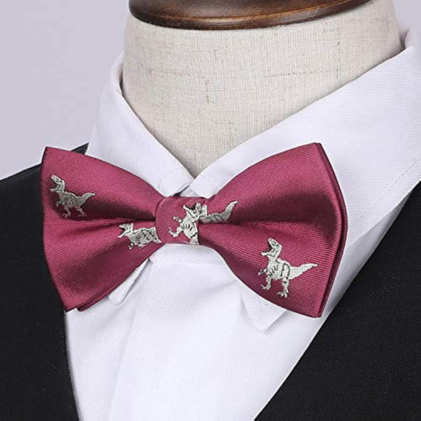 Animal Pre-Tied Bow Tie for Boy - BURGUNDY/TYRANNOSAURUS REX
