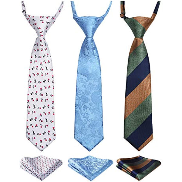 3PCS 13"/15" Boy's Pre-Tied Necktie Handkerchief Set - T3E009