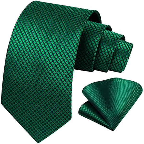 Plaid Tie Handkerchief Set - B-GREEN