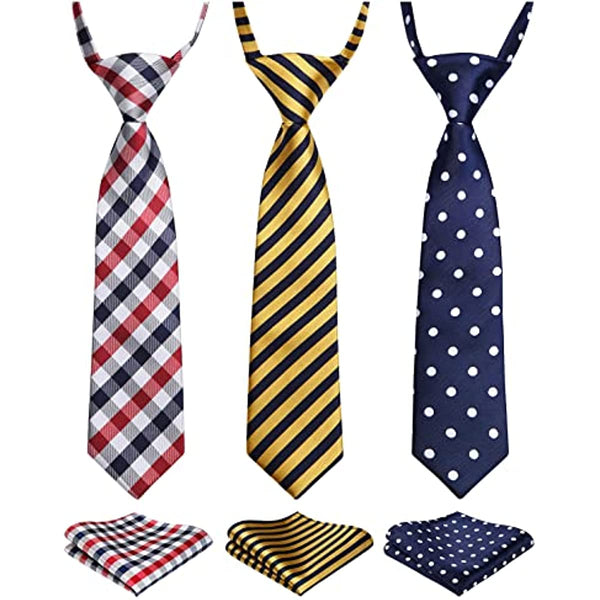 3PCS 13"/15" Boy's Pre-Tied Necktie Handkerchief Set - T3E012