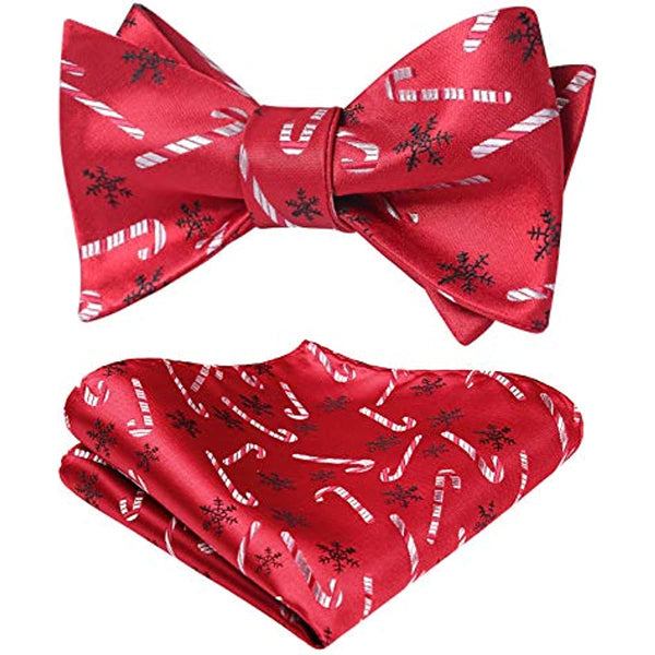 Christmas Bow Tie & Pocket Square - RED/SILVER/BLACK