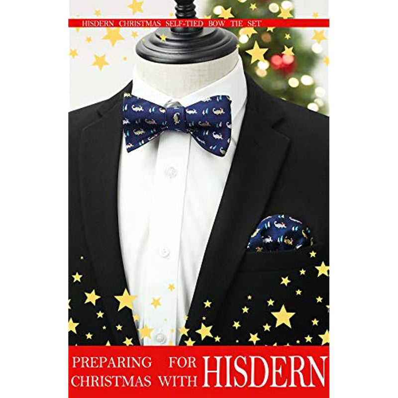 Christmas Bow Tie & Pocket Square - E2-NAVY BLUE-CROCODILE