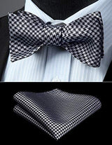 Plaid Suspender Bow Tie Handkerchief 9 Black White