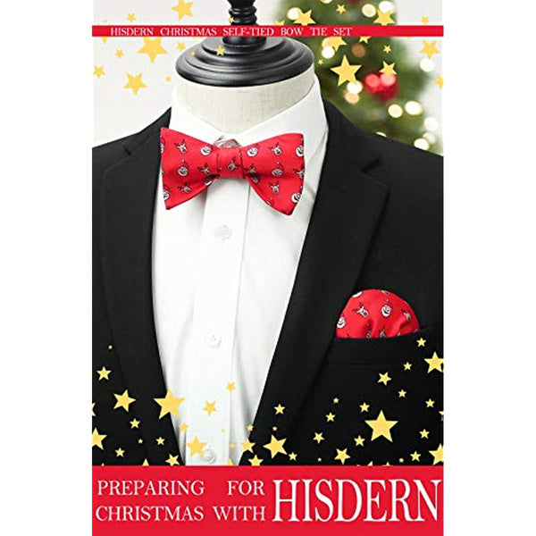 Christmas Bow Tie & Pocket Square - 07-RED/WHITE/BEIGE
