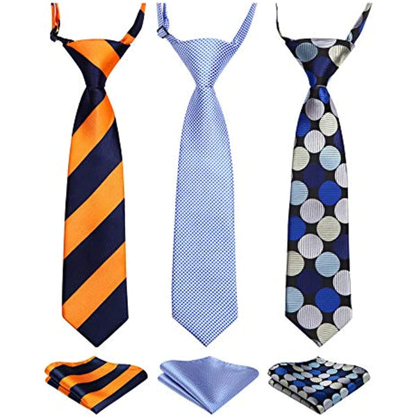 3PCS 13"/15" Boy's Pre-Tied Necktie Handkerchief Set - T3E013