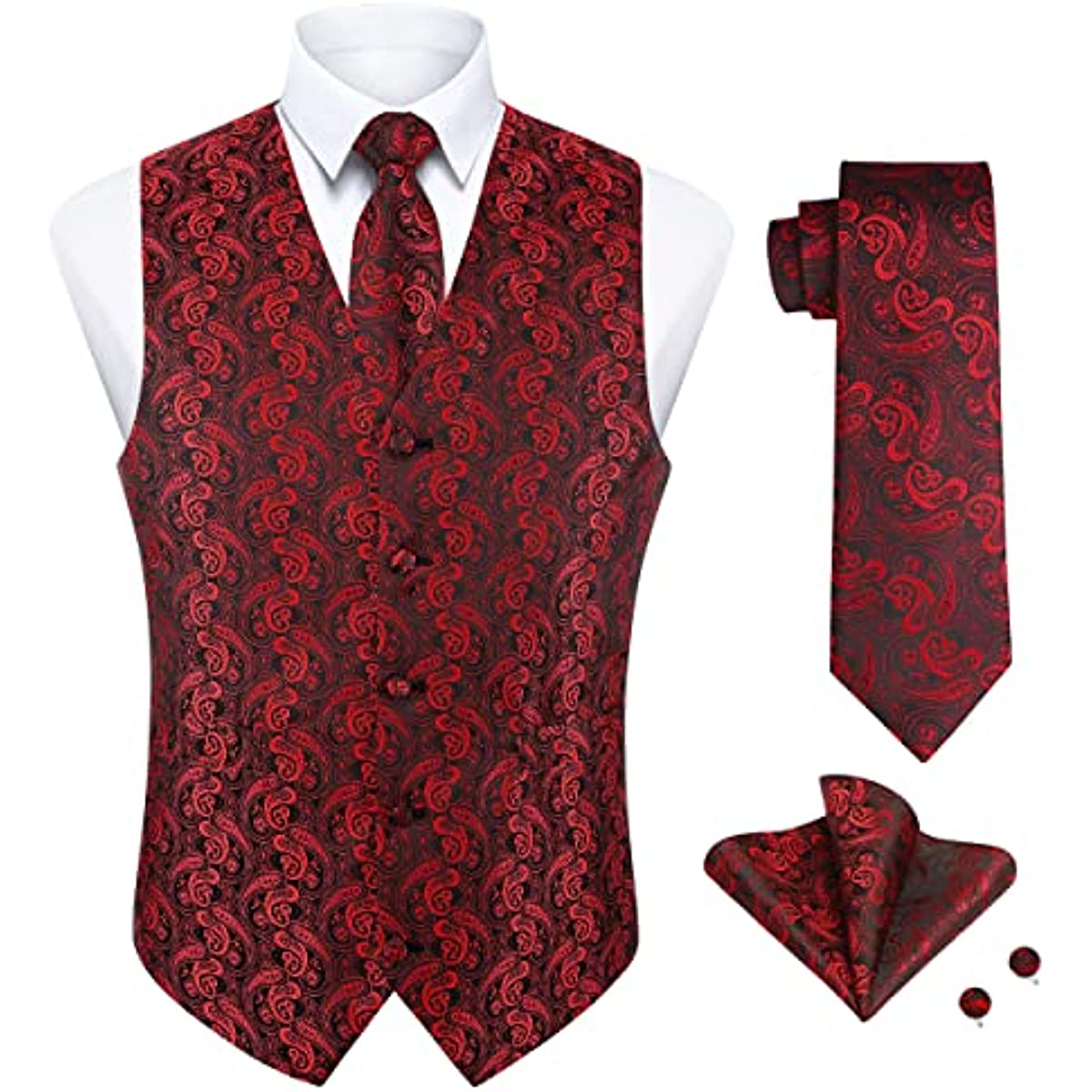 Paisley 3pc Suit Vest Set - BURGUNDY
