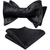 Floral Paisley Bow Tie & Pocket Square Sets - C-BLACK