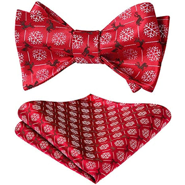 Christmas Bow Tie & Pocket Square - F1-RED-SNOWFLAKE