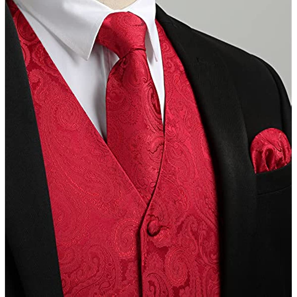 Bow Tie Red And Black Suit Vest Hisdern Men's Red Paisley Vest