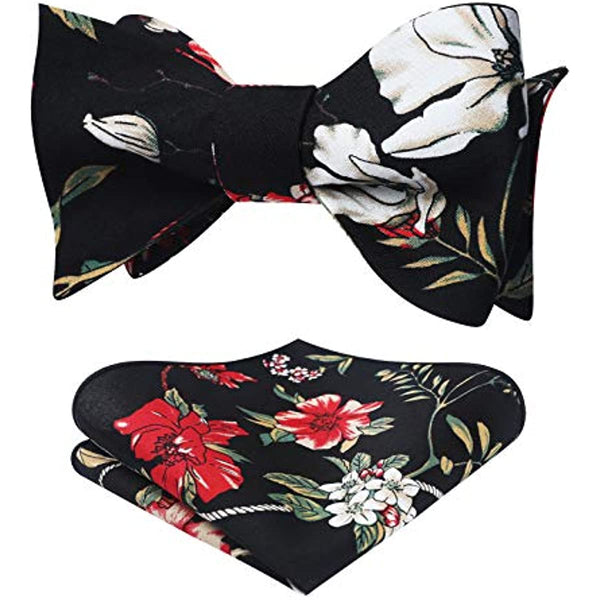 Floral Bow Tie & Pocket Square - BLACK/WHITE-FLORAL