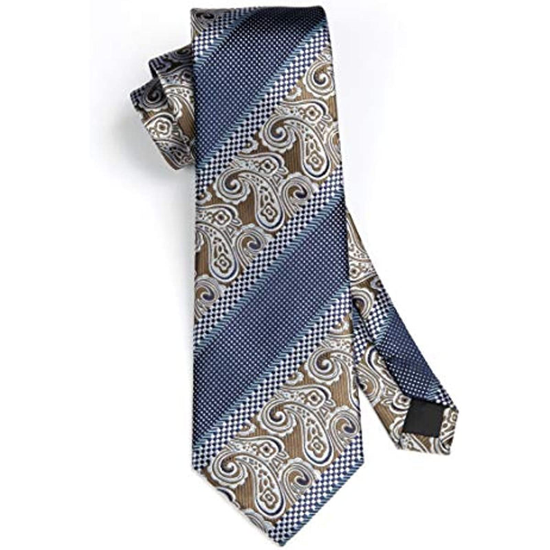 Floral Tie Handkerchief Set - BROWN/NAVY BLUE