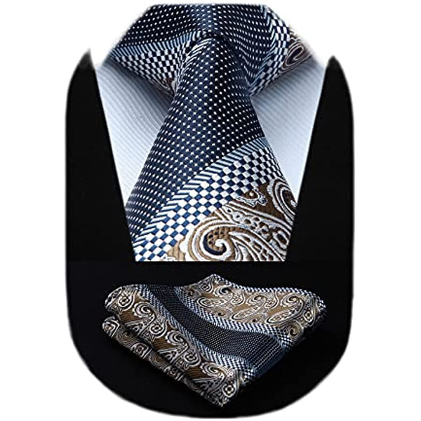 Floral Tie Handkerchief Set - BROWN/NAVY BLUE