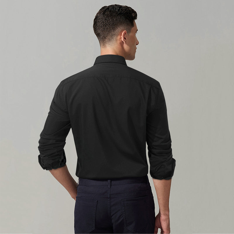 Casual Formal Shirt with Pocket - 02-BLACK