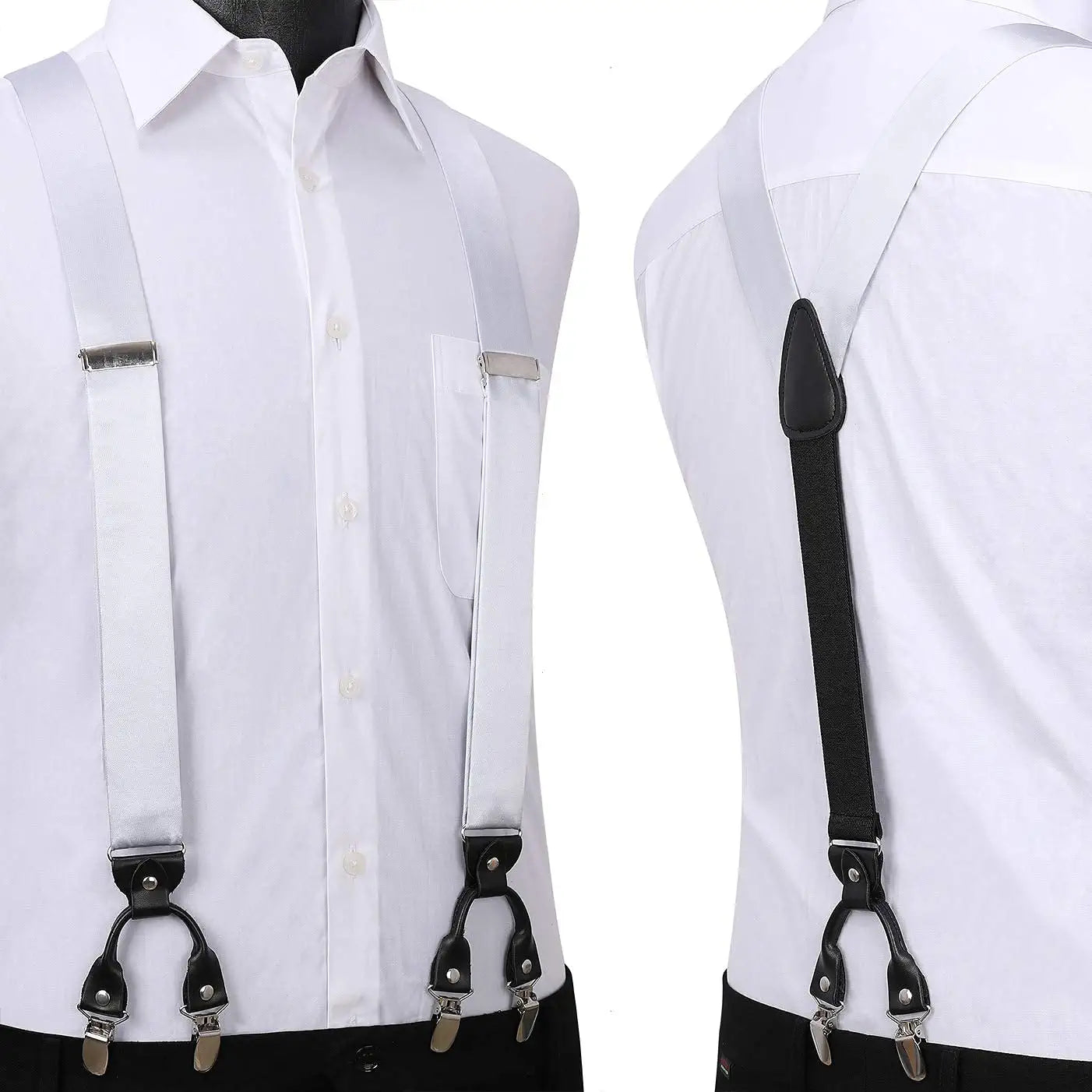 Solid Suspender Pre Tied Bow Tie Handkerchief A7 Silver
