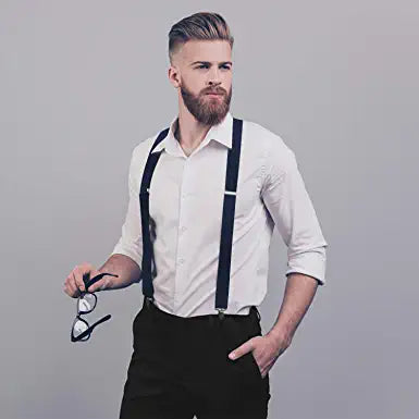 X Shaped Adjustable Suspender With 4 Clips Navy Blue 1