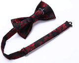 Floral Paisley Suspender Pre Tied Bow Tie Handkerchief A4 Red Black