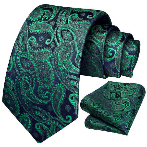 Paisley Tie Handkerchief Set - 03 - GREEN/NAVY BLUE 2