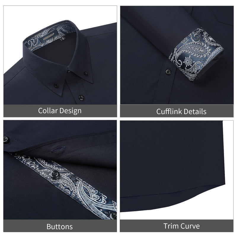 Casual Formal Shirt with Pocket - 16-NAVY BLUE/PAISLEY
