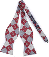 Plaid Suspender Bow Tie Handkerchief Burgundy Gray