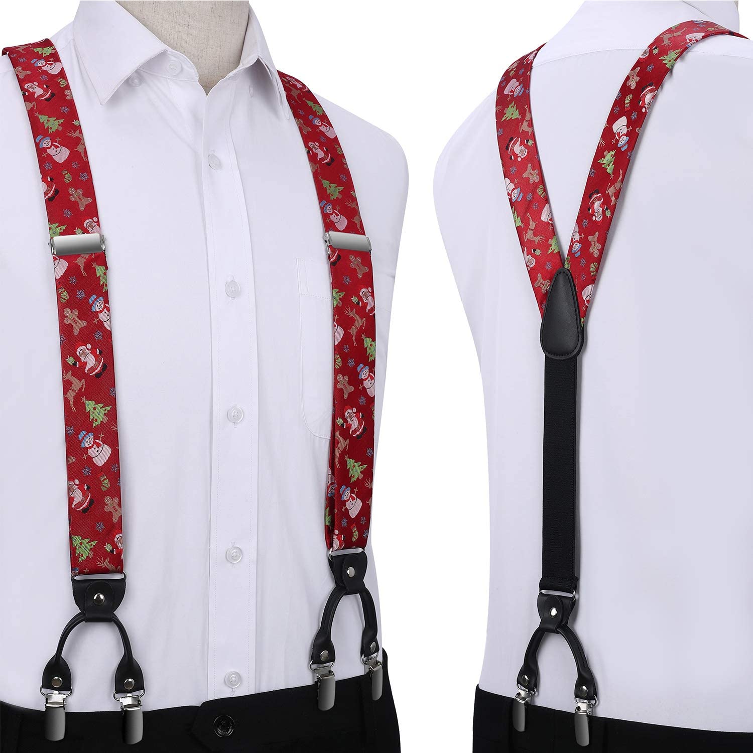 Christmas Suspender Pre Tied Bow Tie Handkerchief 04 Red Green Orange