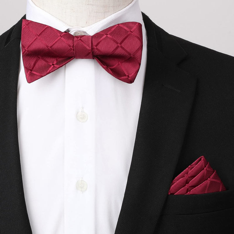 Plaid Bow Tie & Pocket Square - C-RED