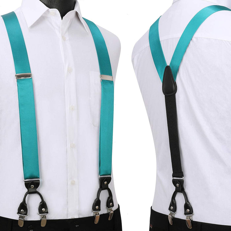 Solid Suspender Pre-Tied Bow Tie Handkerchief - A5-AQUA