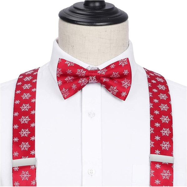 Christmas Suspender Pre Tied Bow Tie Handkerchief 03 Red White