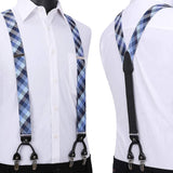 Plaid Suspender Pre Tied Bow Tie Handkerchief B9 Blue