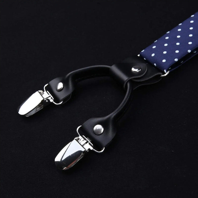 Polka Dot Suspender Pre Tied Bow Tie Handkerchief C9 Navy Blue