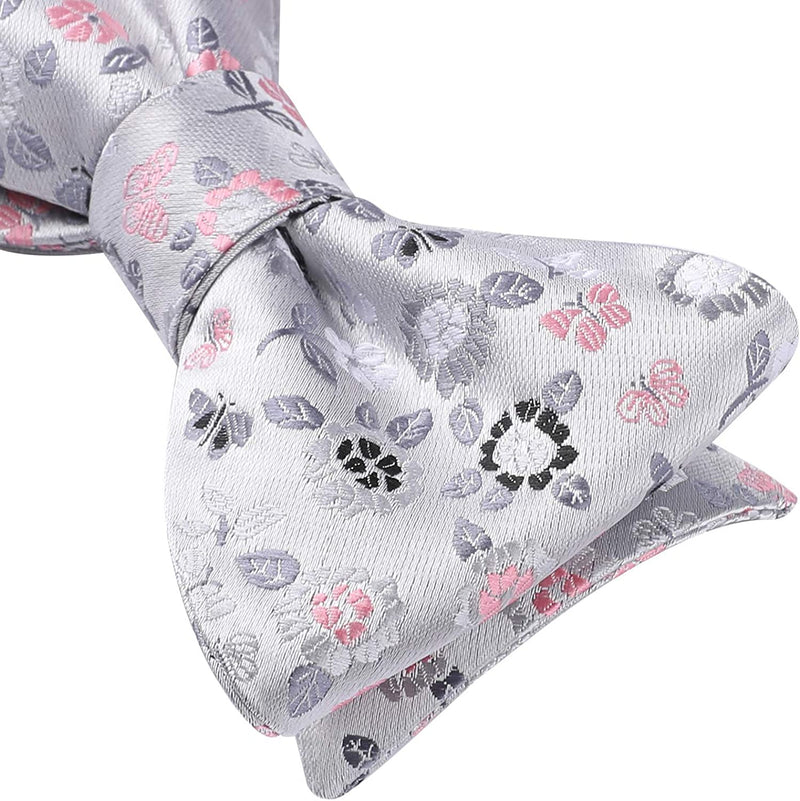 Floral Bow Tie & Pocket Square - GREY/PINK