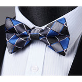 Plaid Suspender Pre Tied Bow Tie Handkerchief B8 Royal Blue Grey