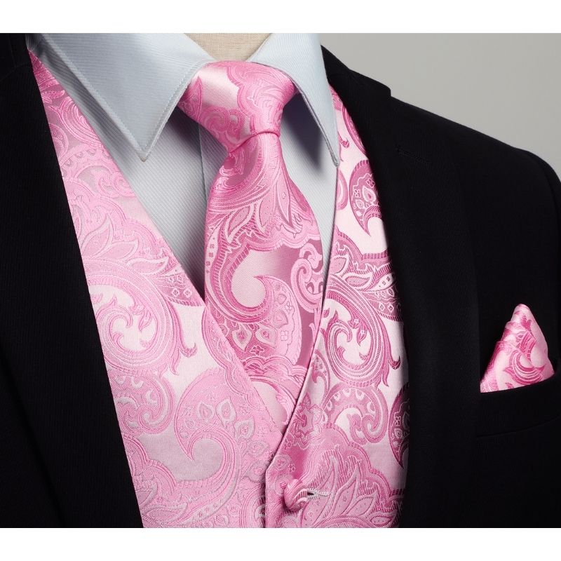 Paisley Floral 3pc Suit Vest Set - PINK