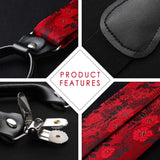 Floral Paisley Suspender Bow Tie Handkerchief 2 Red Black 01
