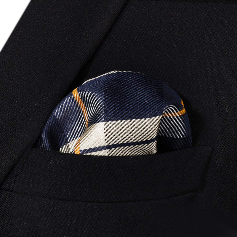Plaid Suspender Bow Tie Handkerchief Blue Beige