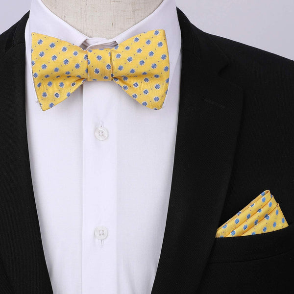Paisley Floral Suspender Bow Tie Handkerchief 9 Yellow Blue