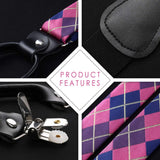 Plaid Suspender Bow Tie Handkerchief Hot Pink Blue